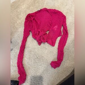 Pink Textured Tie-Front Shrug